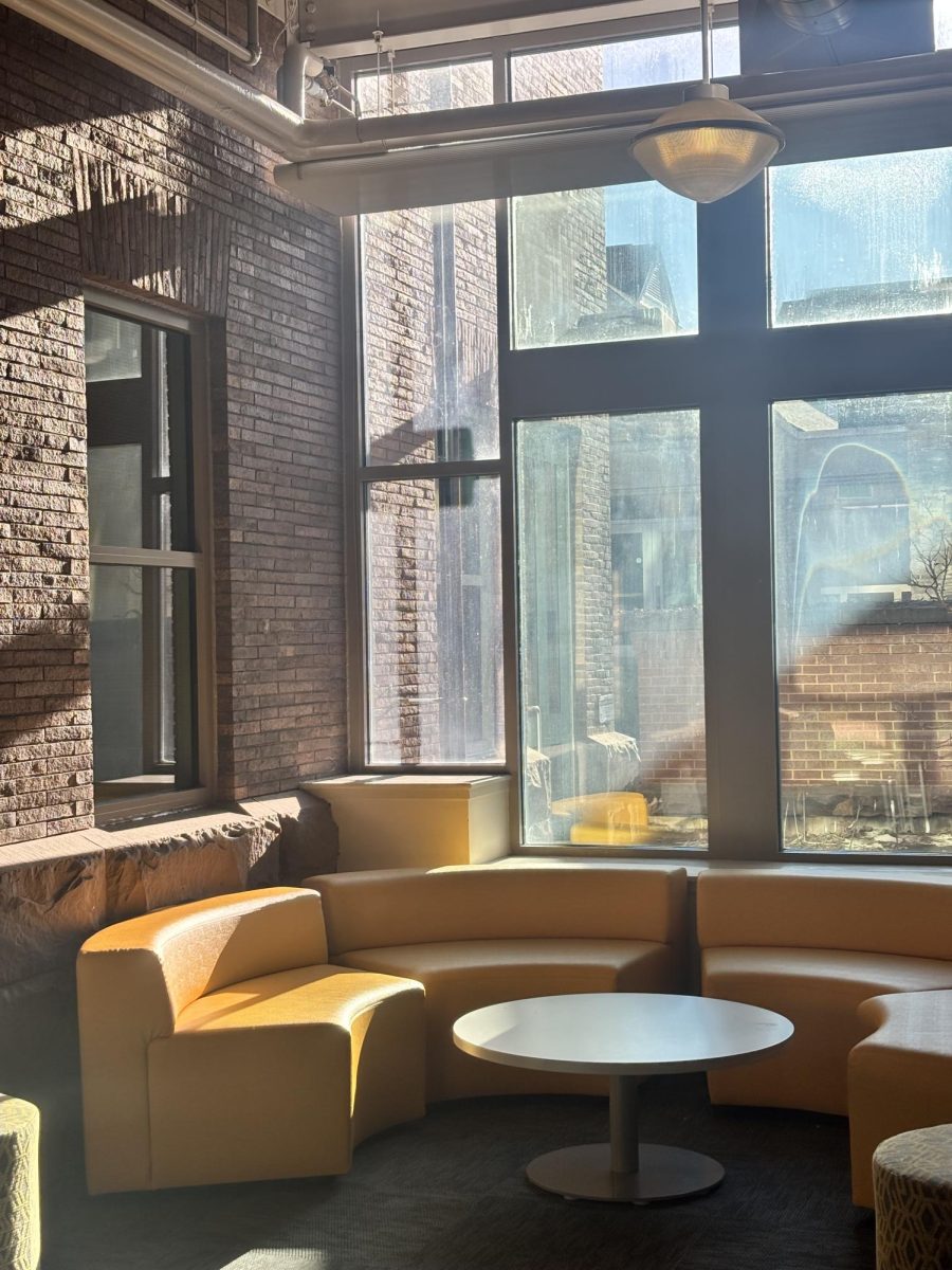 Booth seating in Beyer Hall perfect for group projects — photo by Bailey Clements